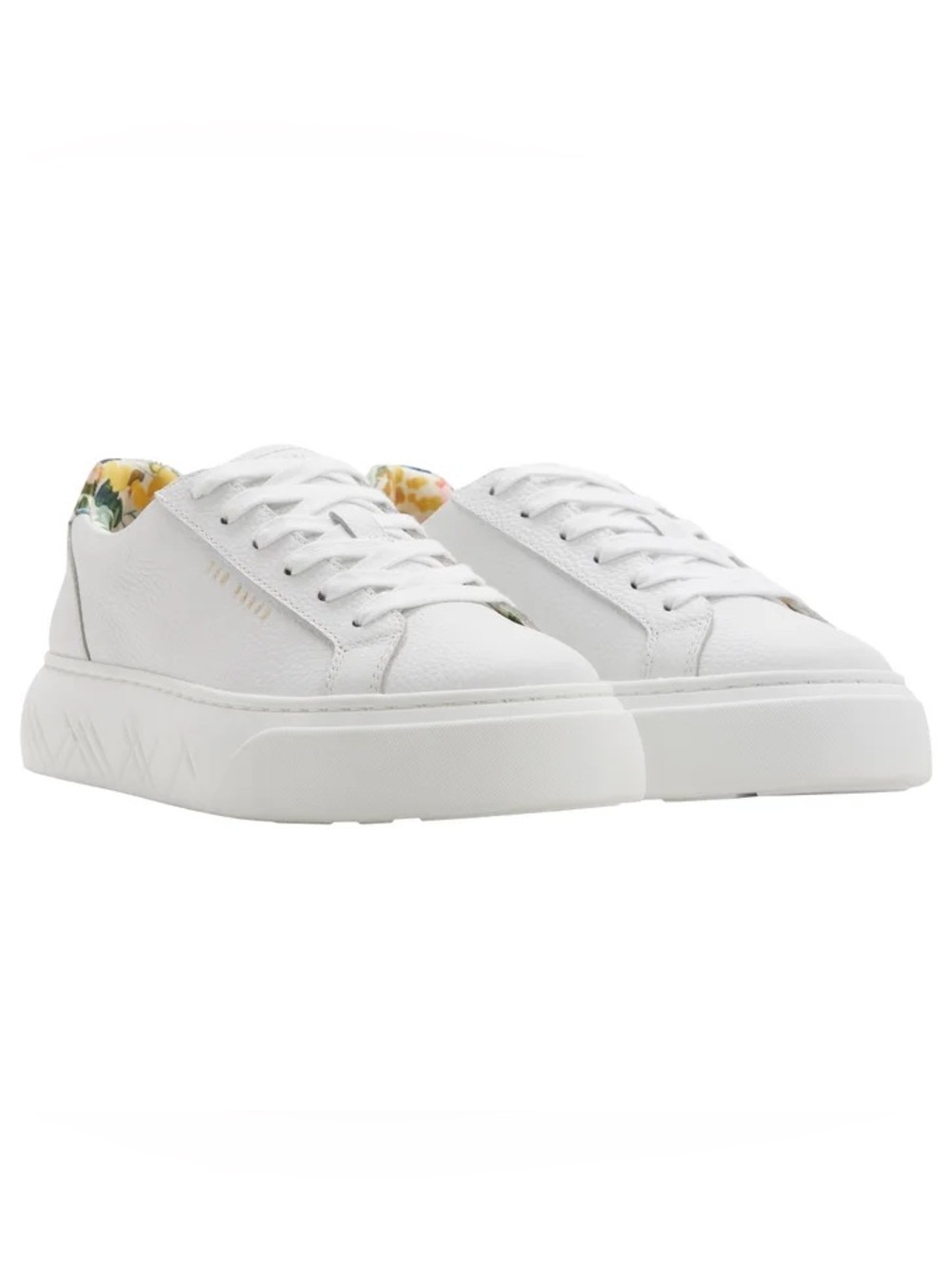Ted Baker White Low-Top Lace-Up Sneakers with Floral Lining size 8 new in box